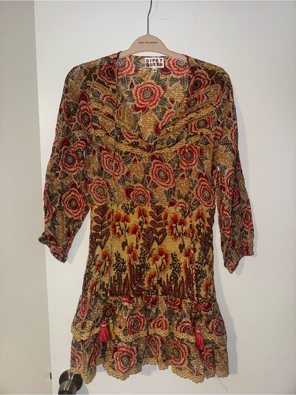 Gipsy Queen Floral Fall Printed Ruffle Dress Size Medium